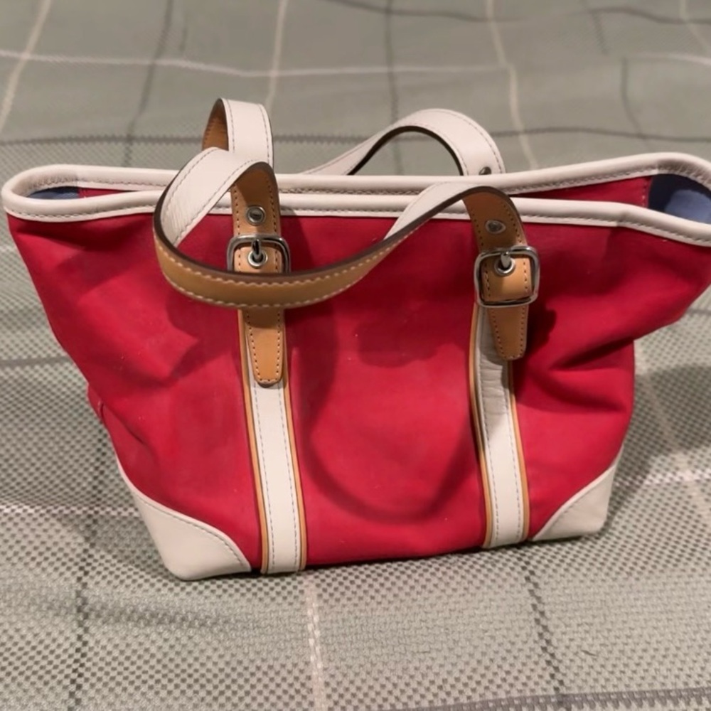 Vintage Coach Red Canvas Tote Bag – Leather Trim – Early 2000s - Picture 2 of 6